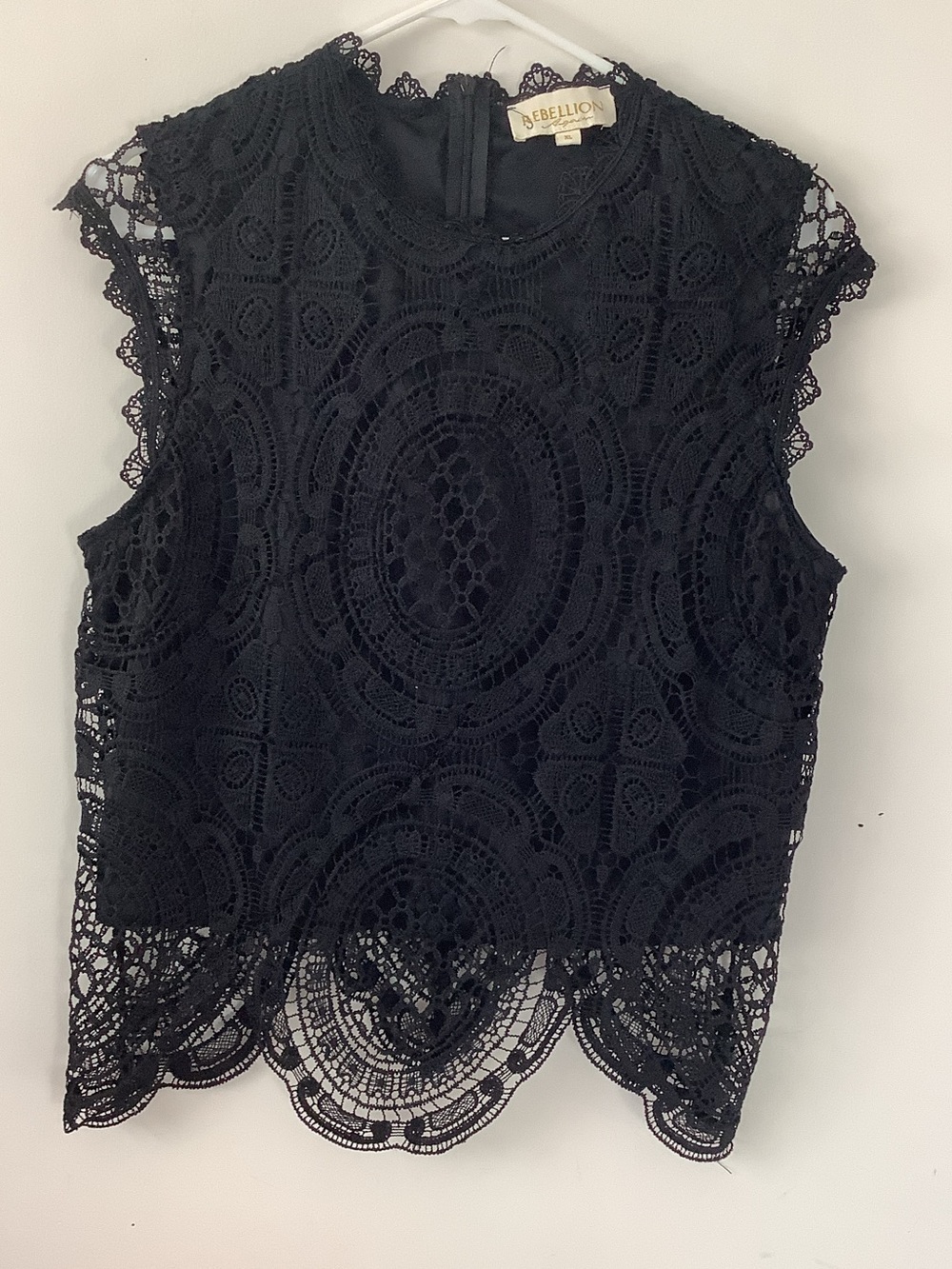 Rebellion Black Crochet Lace Cap-Sleeve Camisole